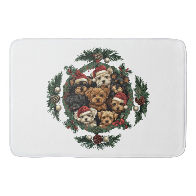 Tapete De Banheiro Merry Christmas Yorkshire Terrier Dogs (Frente)