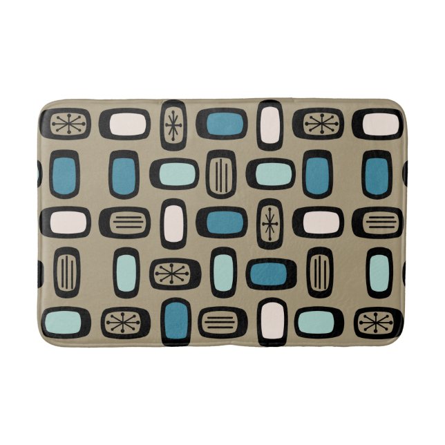 Tapete De Banheiro Midcentury MCM Rounded Rectangles Gold Blue (Frente)