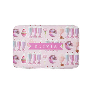 Tapete De Banheiro Milkshake Rosa Personalizado Retro Fofa Coquette