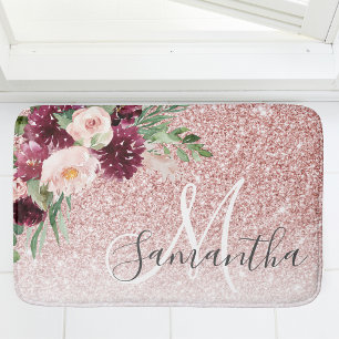 Tapete De Banheiro Minigráfico de Brilho e Flor Rosa Moderno com Nom