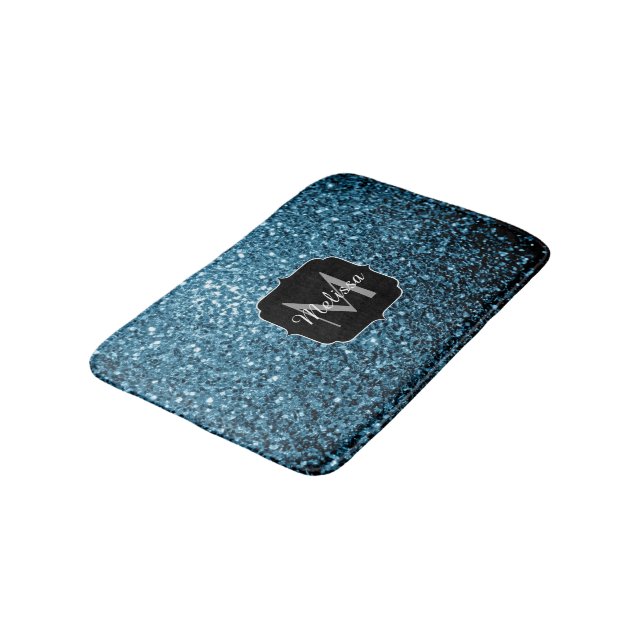 Tapete De Banheiro Minigrama azul-claro-bebê brilha brilho monograma (Angulado)