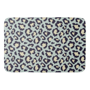 Tapete De Banheiro Mint verde, creme e impressão de leopardo preto