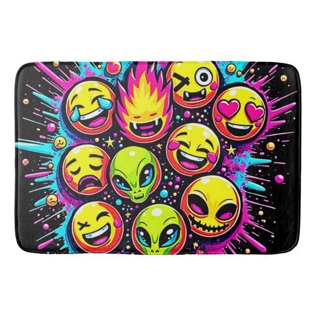 Tapete De Banheiro Mistura de Emoji Neon Funky (Frente)