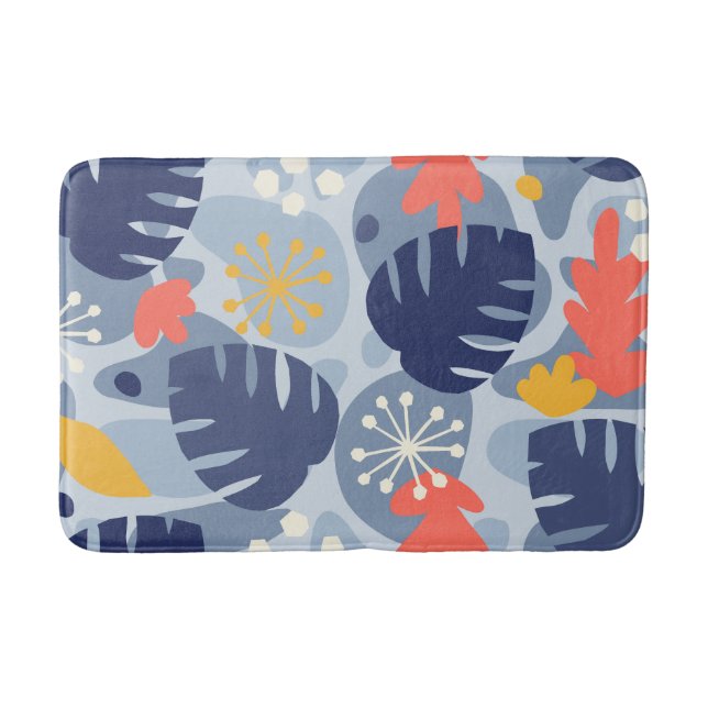 Tapete De Banheiro Mod Monstera Leaf Abstrato havaiano Tropical - Azu (Frente)