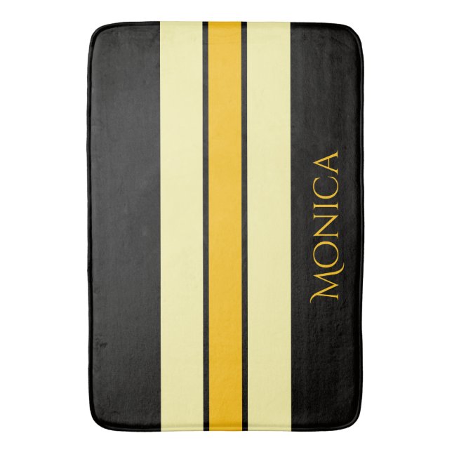 Tapete De Banheiro  modern black &yellow beige  monogram name (Frente Vertical)