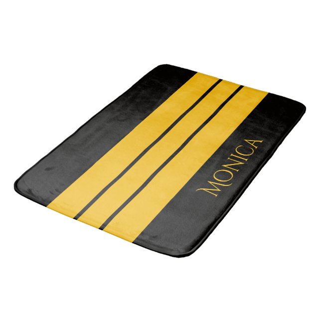 Tapete De Banheiro  modern black &yellow  monogram name (Angulado)