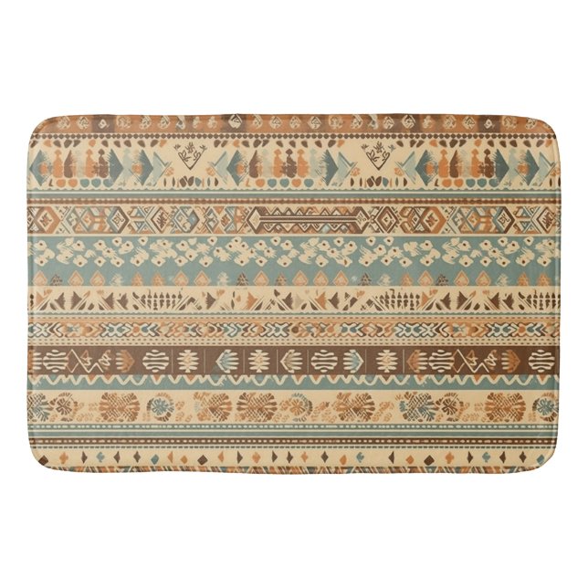 Tapete De Banheiro Modern Boho Camel Brown Turquoise (Frente)