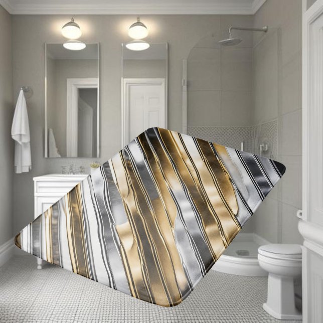 Tapete De Banheiro Modern, cool, chic, silver and gold stripe pattern (Criador carregado)