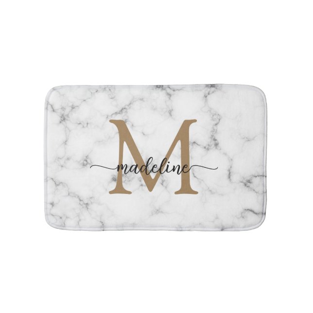 Tapete De Banheiro Modern Marble Gold Girly Script Monogram (frente)