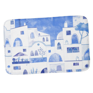 Tapete De Banheiro Modern Watercolor Santorini Ilha Grega