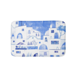 Tapete De Banheiro Modern Watercolor Santorini Ilha Grega