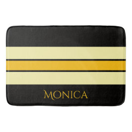 Tapete De Banheiro moderno preto & amarelo bege monograma nome