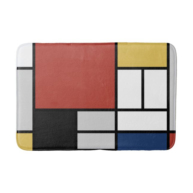 Tapete De Banheiro Mondrian Painting Red Plane Yellow Black Cinza Blu (Frente)