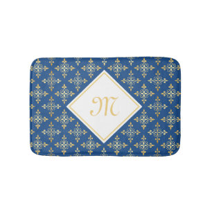 Tapete De Banheiro Monograma Azul e Dourado Quatre Floral