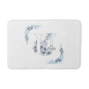 Tapete De Banheiro Monograma Azul, Forma Floral