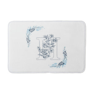 Tapete De Banheiro Monograma azul inicial Calm Floral