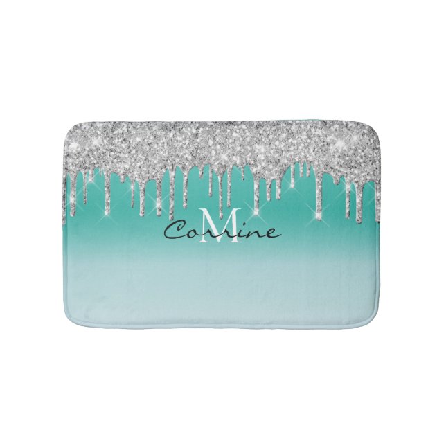 Tapete De Banheiro Monograma Azul Metálico + Unidades de Literatura P (frente)