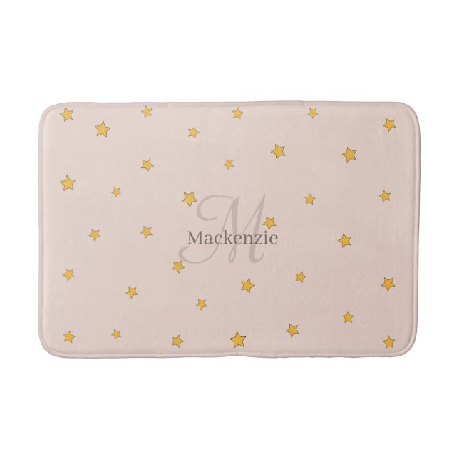 Tapete De Banheiro Monograma Blush Pink Stars Lucky Bath Mat (Frente)