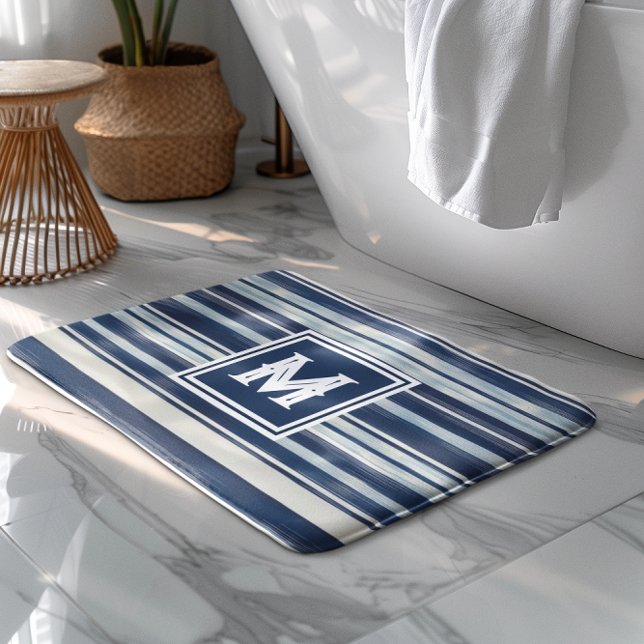 Tapete De Banheiro Monograma com risca azul e branca (Criador carregado)