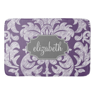 Tapete De Banheiro Monograma da Cor damasco de Cinza roxa e da folha