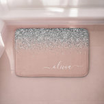 Tapete De Banheiro Monograma da rosa Dourada Laser Linear de Prata Ro<br><div class="desc">Rose Gold - Cor-de-rosa e cor-de-rosa-pincelada e cinza-cintilante,  com nome de monograma,  Bath Mats. Isso faz a formatura perfeita,  aniversário,  casamento,  chá de panela,  aniversário,  chá de fraldas ou presente de festa de solteira para alguém que ama luxo de vidro e estilos quíticos.</div>