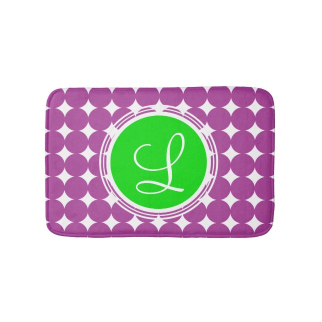 Tapete De Banheiro Monograma de Bolinhas Verde e Roxo (frente)
