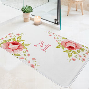 Tapete De Banheiro Monograma de Canto com Rosas Rosa Country Chic