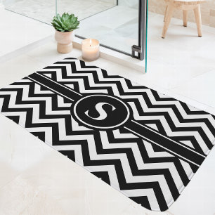 Tapete De Banheiro Monograma de Chevron Preto e Branco