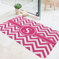 Monograma de Chevron Rosa Quente e Branco