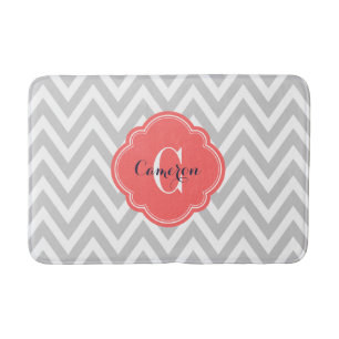 Tapete De Banheiro Monograma de cinza e Coral Chevron