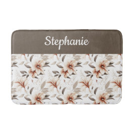 Tapete De Banheiro Monograma de Flor Silvestre Aguarela Rosa Marrom