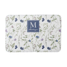 Monograma de Flor Silvestre Aguarela Roxo Azul