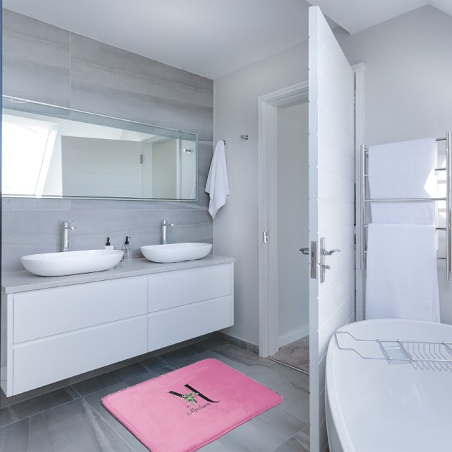 Tapete De Banheiro Monograma de flores silvestres vermelhas com aquar (Criador carregado)