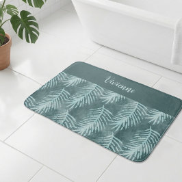 Tapete De Banheiro Monograma de Folha Tropical de Aquarela Teal Boho