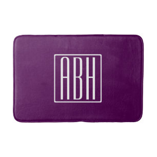 Tapete De Banheiro Monograma de Iniciais   Branco Sobre Roxo Profundo