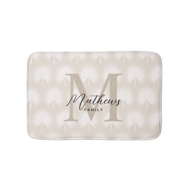 Tapete De Banheiro Monograma de Leaf Script de Chic Beige Anahaw Mini (frente)