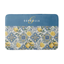 Monograma de Limão Aquarela Azul Amarelo