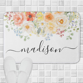 Tapete De Banheiro Monograma de Nome Personalizado Aquarela Floral En