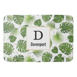 Tapete De Banheiro Monograma de Padrão de Folhas Tropicais na moda V
