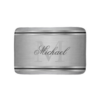 Tapete De Banheiro Monograma de Padrão Metálico de Cinza de Prata