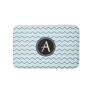 Tapete De Banheiro Monograma do modelo azul-aqua e branco Chevron zig