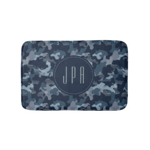 Tapete De Banheiro Monograma do Padrão de Camuflagem do Exército Azul