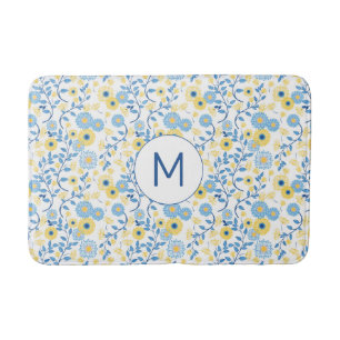 Tapete De Banheiro Monograma do Padrão Floral Amarelo Cornflower Blu