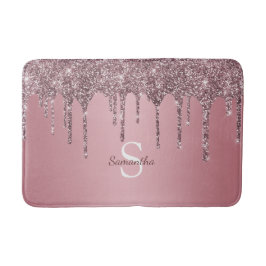 Tapete De Banheiro Monograma do Sparkle Glitter Rosa Brilhante Dourad