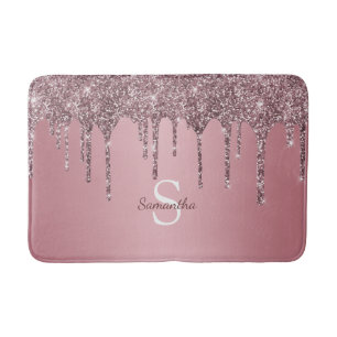 Tapete De Banheiro Monograma do Sparkle Glitter Rosa Brilhante Dourad