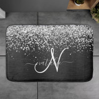 Monograma do Sparkle Preto com Glitter de Prata Pe