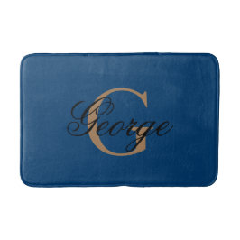 Tapete De Banheiro Monograma Dourado de Na moda azul-preto Trendy