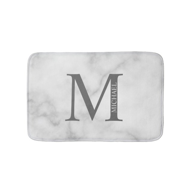 Tapete De Banheiro Monograma e Nome Personalizados do Marble Branco (frente)