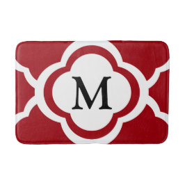 Tapete De Banheiro Monograma Elegante em Quatrefoil Vermelho 