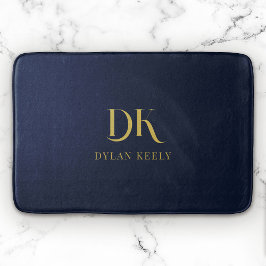 Tapete De Banheiro Monograma Elegante minimalista Marinho azul Dourad